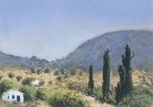 Johannes Bauersachs: Landschaft bei Lardos, Pastell, 2005